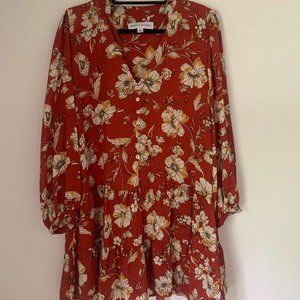 Floral Long Sleeve Chiffon Dress